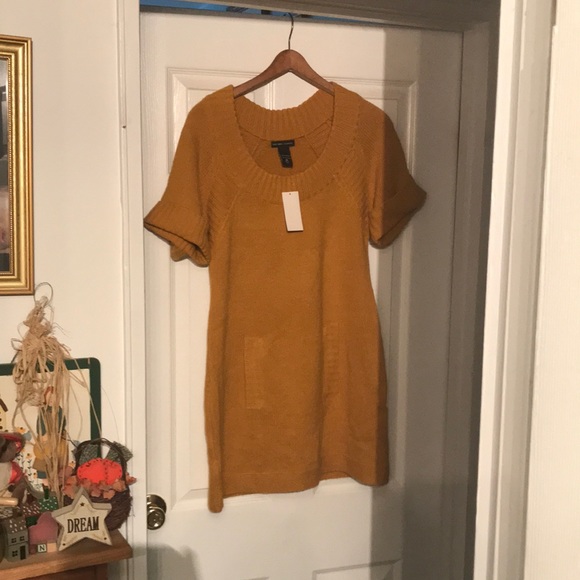 NEW YORK & COMPANY Mustard color Size Medium long shirt/ mini dress Brand New. - Picture 2 of 8